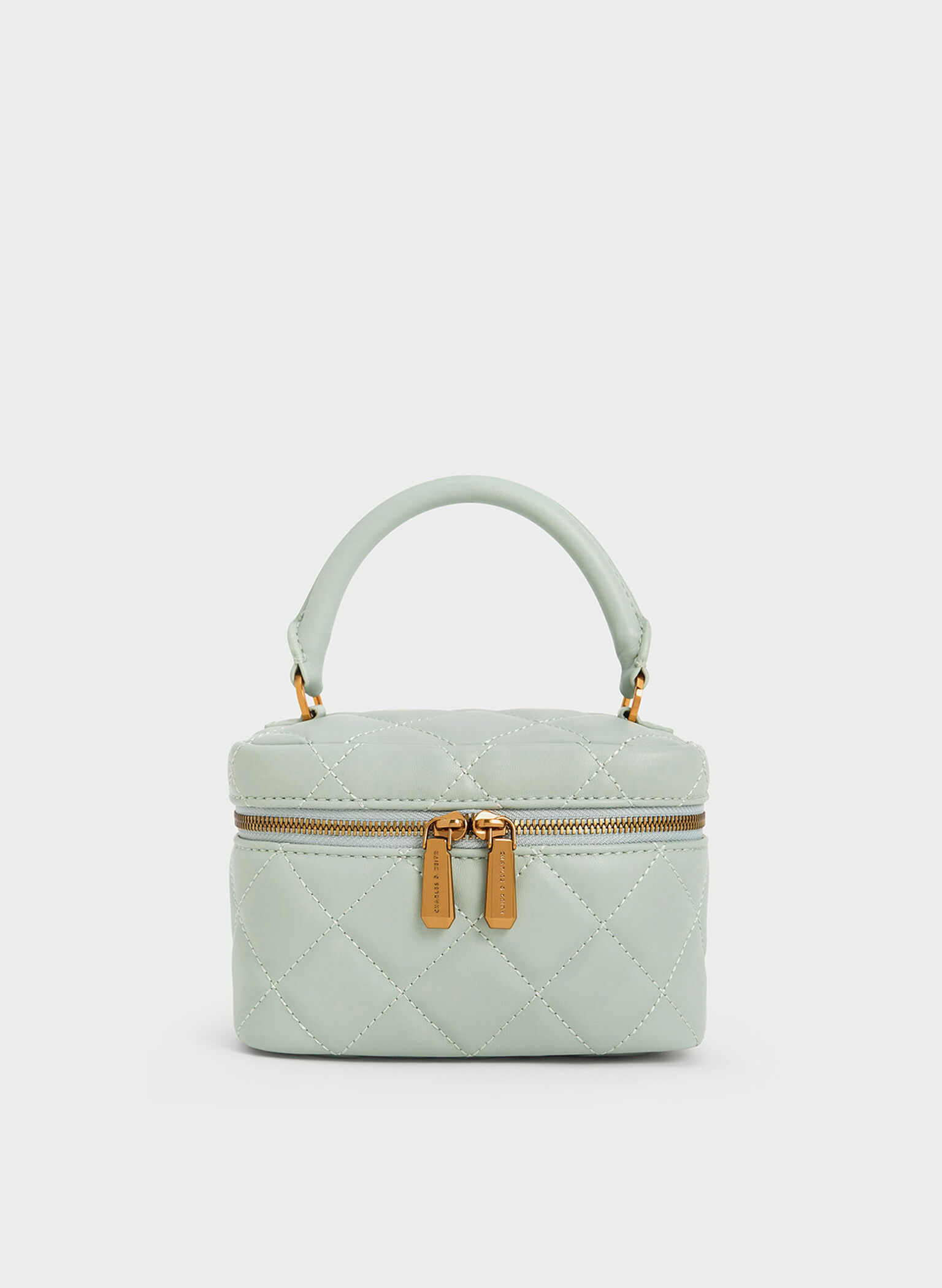 Quilted Round Pouch, Mint Green, hi-res