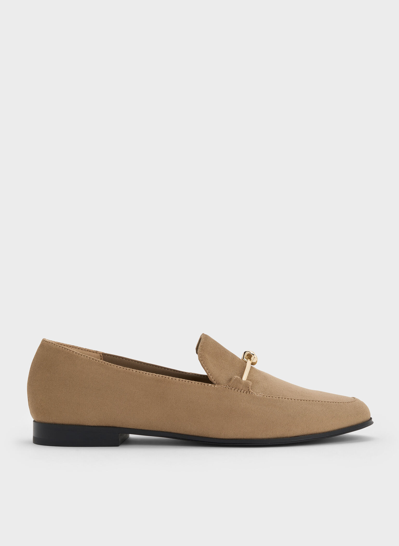 Faux Suede Metallic Knot-Bar Loafers, Camel, hi-res
