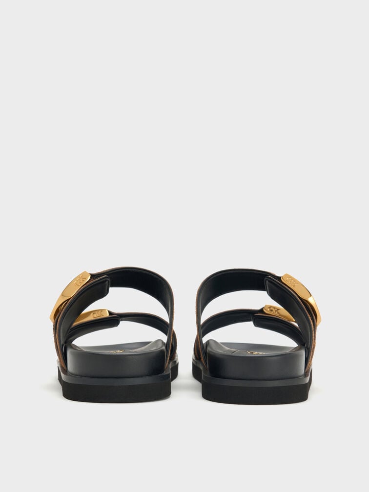 Gabine Leopard-Print Buckled Leather Slides, Animal Print Brown, hi-res