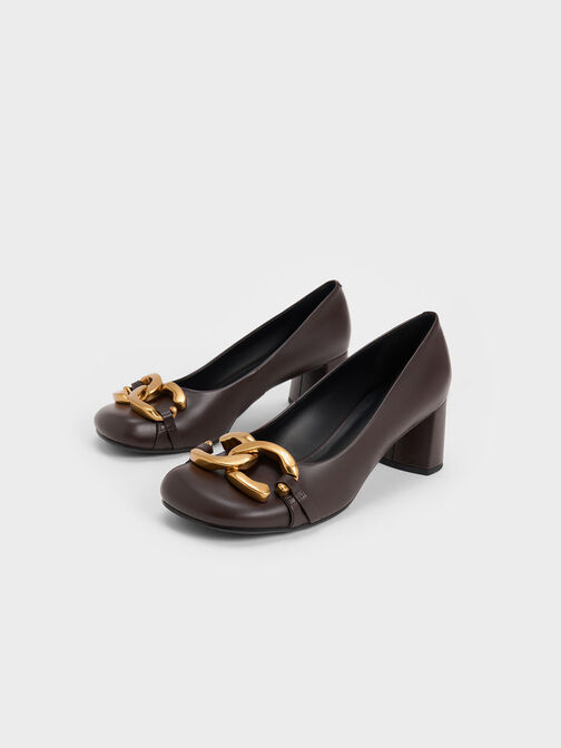 Chunky Metallic Accent Pumps, Dark Brown, hi-res