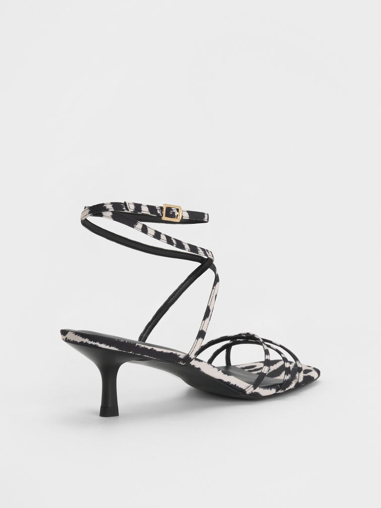 Zebra-Print Strappy Square-Toe Kitten-Heel Sandals, Animal Print Natural, hi-res