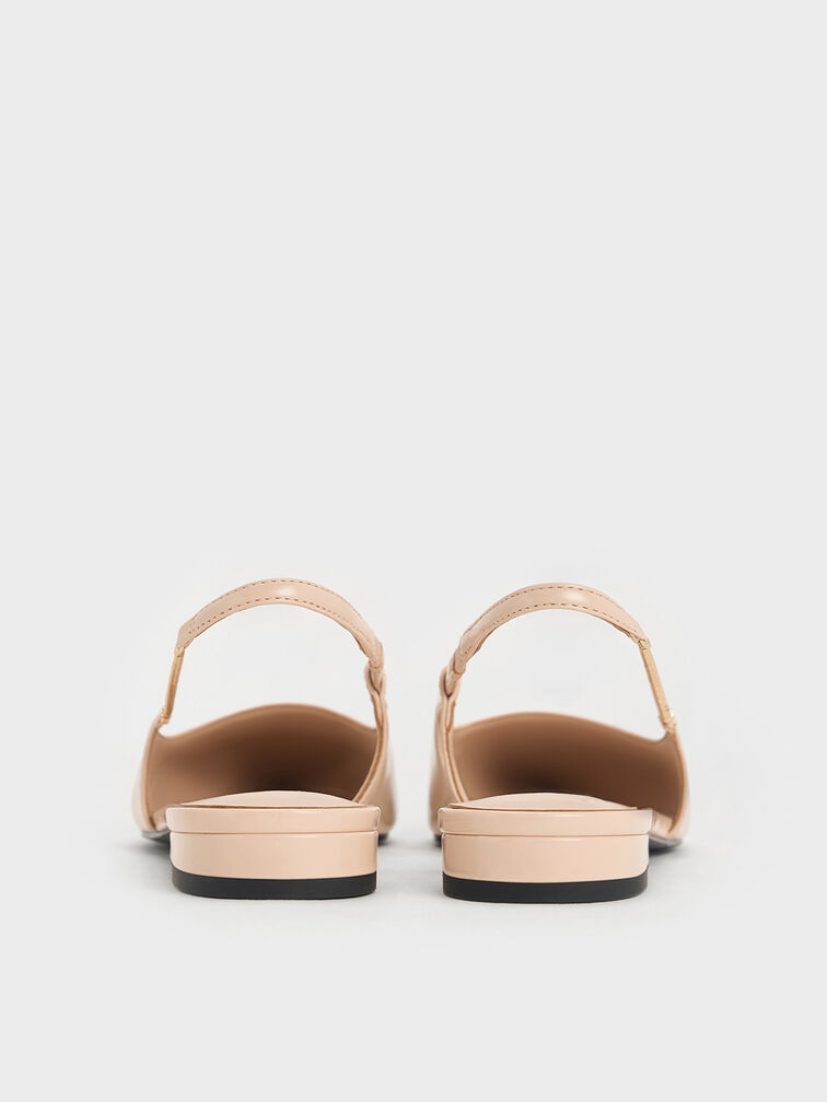 Chain-Strap Pointed-Toe Slingback Flats, Nude, hi-res