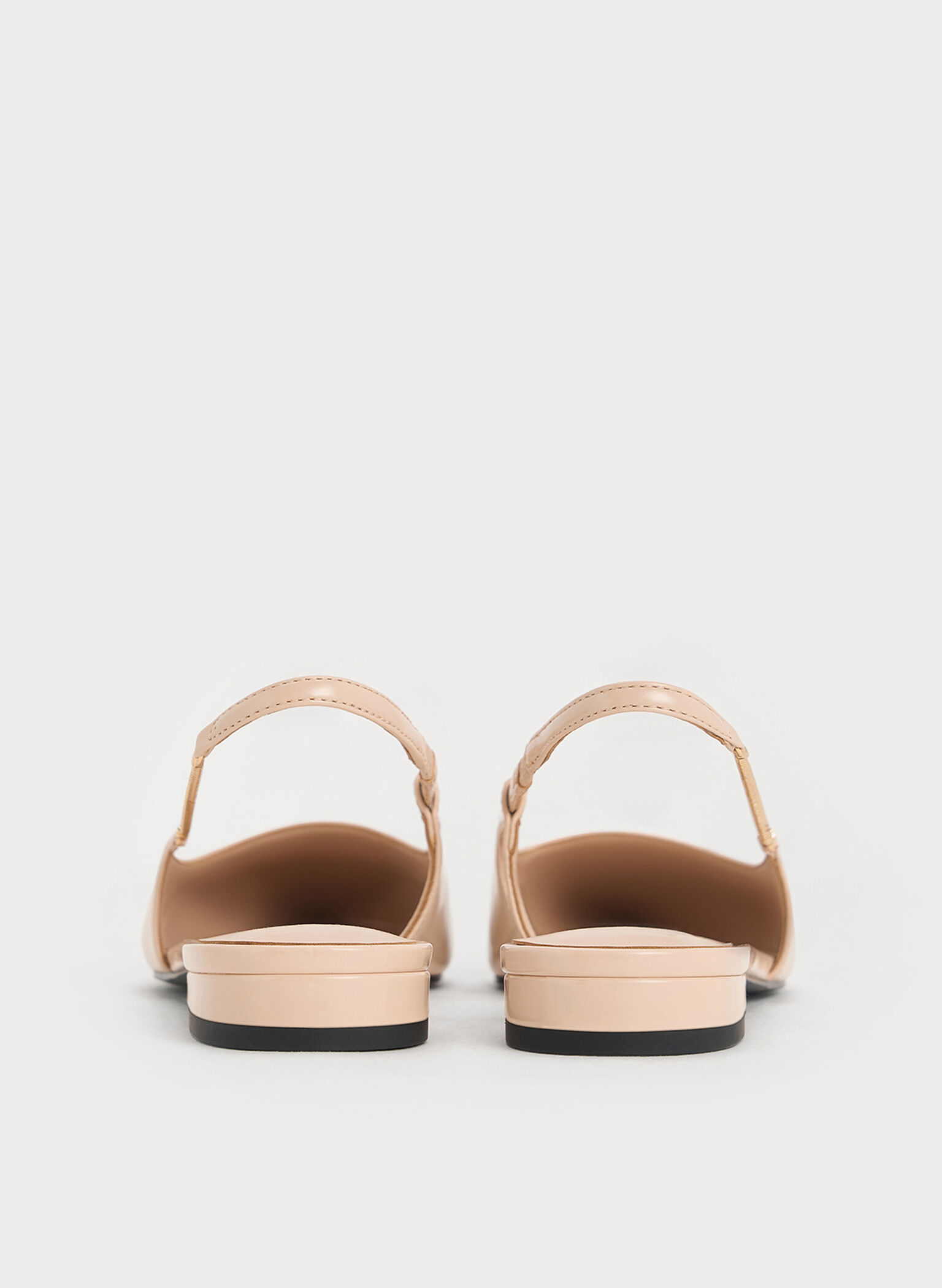 Chain-Strap Pointed-Toe Slingback Flats, Nude, hi-res
