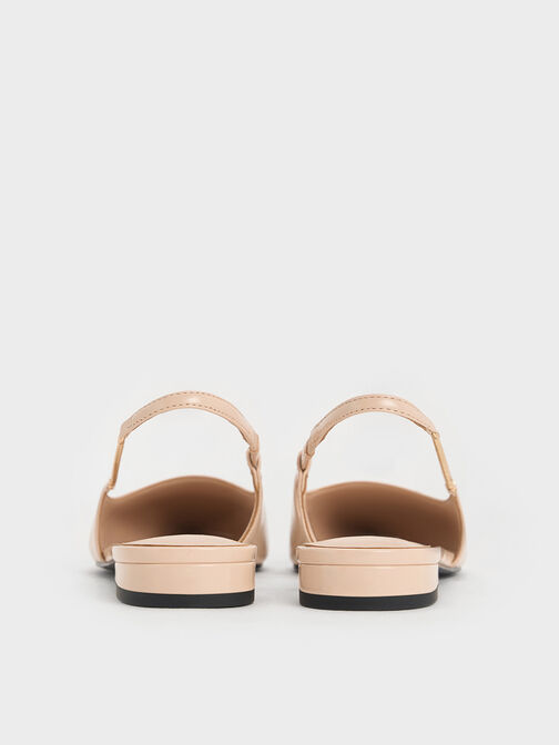 Chain-Strap Pointed-Toe Slingback Flats, Nude, hi-res