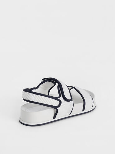 Mesh Contrast-Trim Double-Strap Slingback Sandals, Dark Blue, hi-res