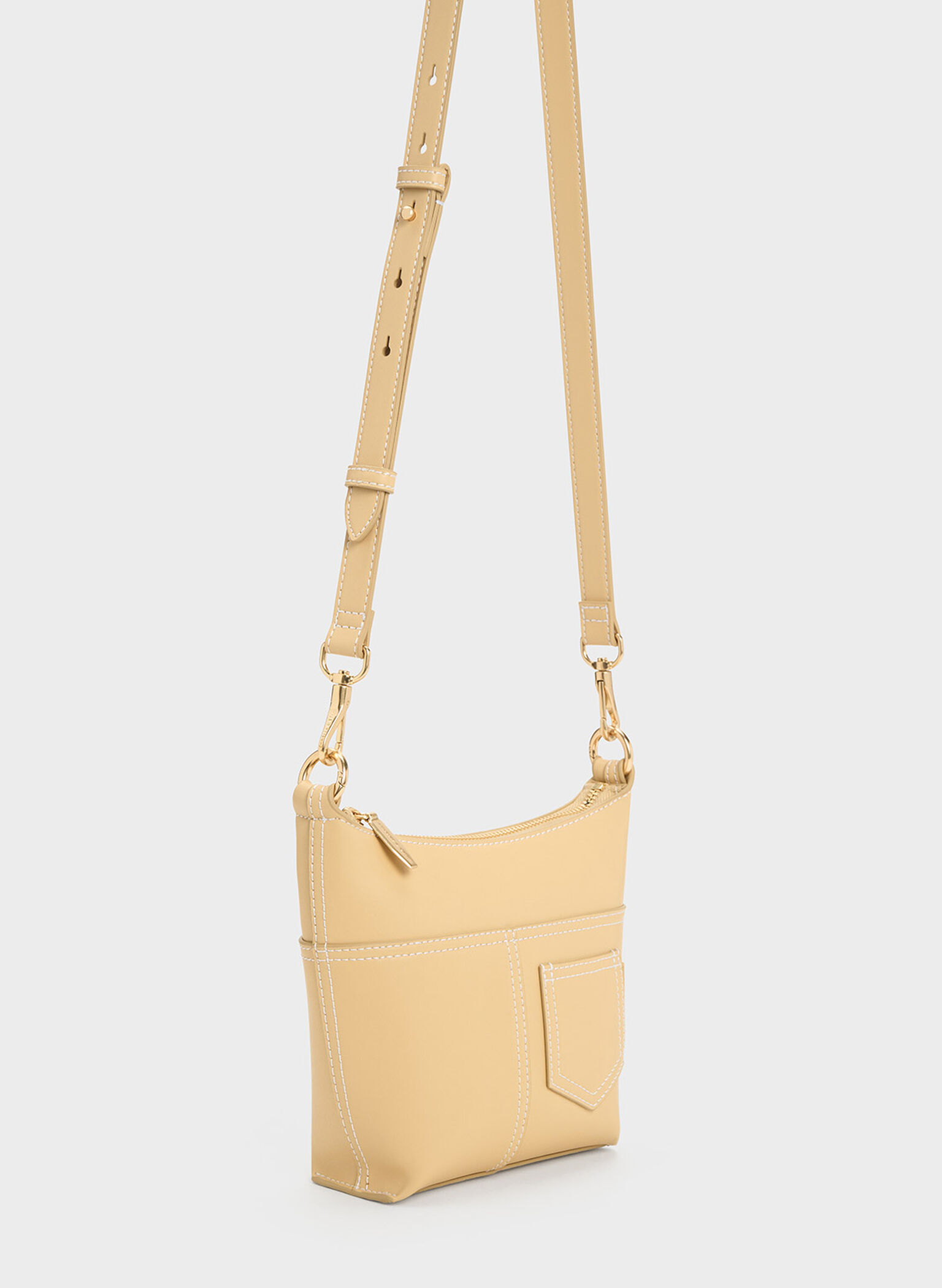 Anthea Contrast-Trim Shoulder Bag, Beige, hi-res
