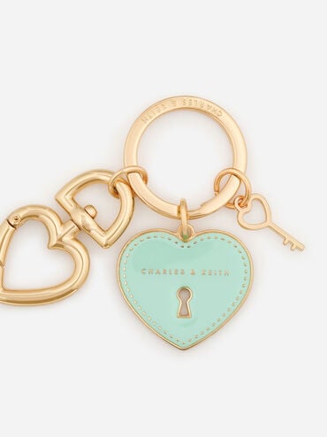 Heart Lock Keychain, Turquoise, hi-res