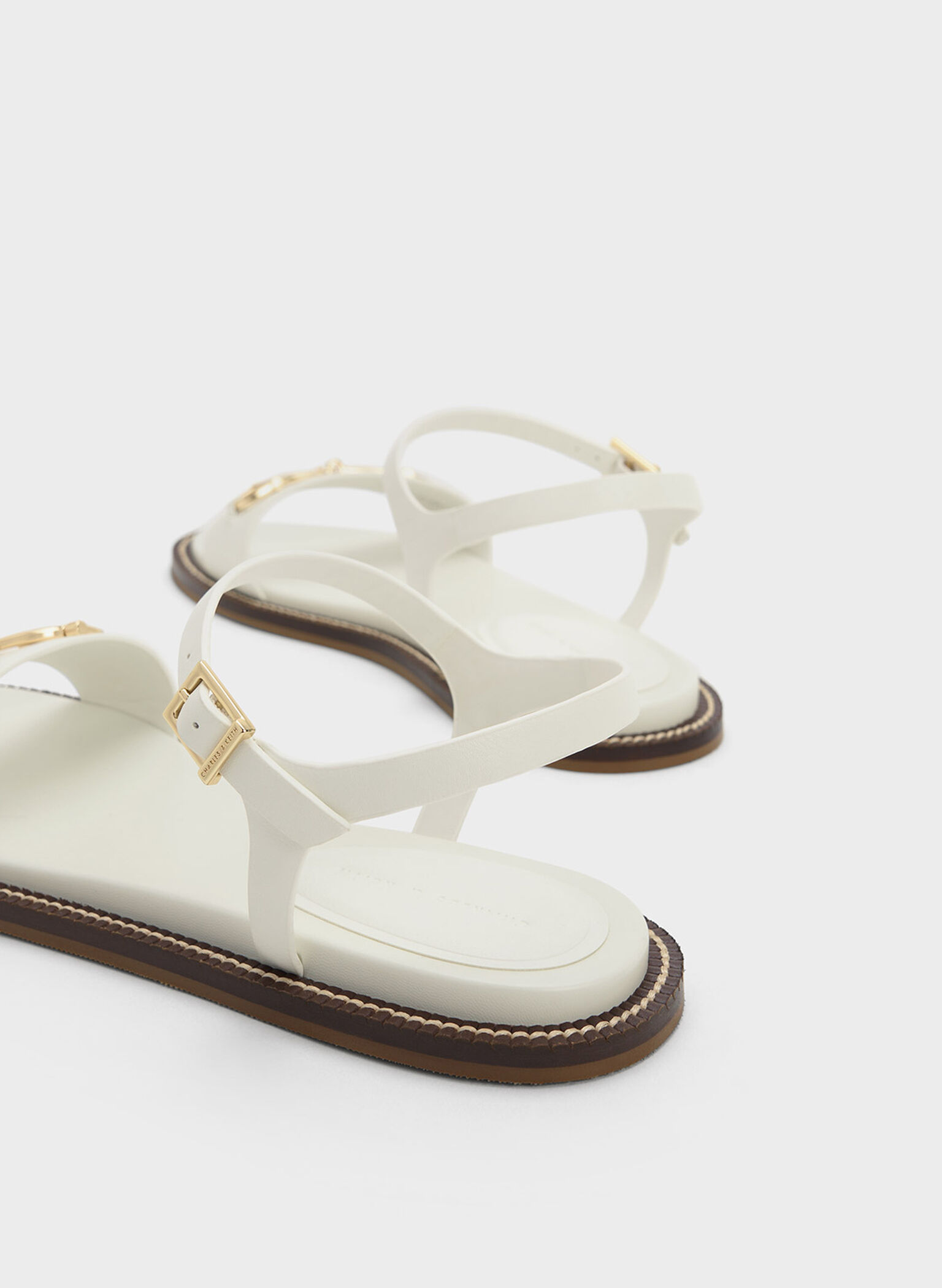 Horsebit Back Strap Sandals, White, hi-res