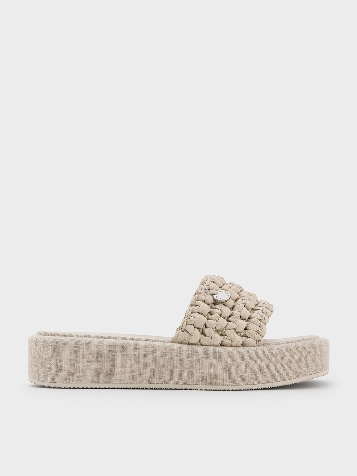 Raffia Woven Flatform Sandals Beige