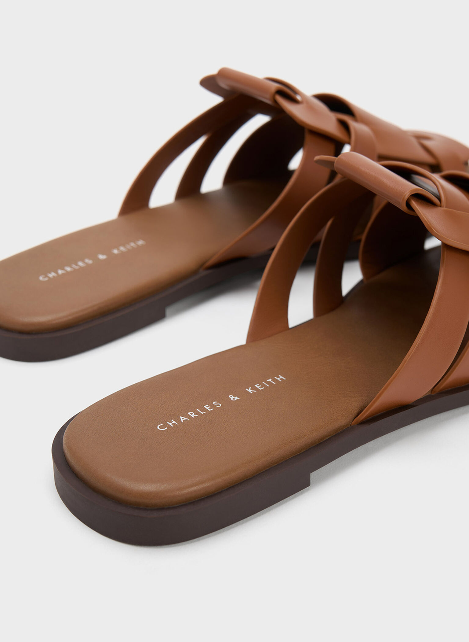 Woven Flat Mules, Cognac, hi-res