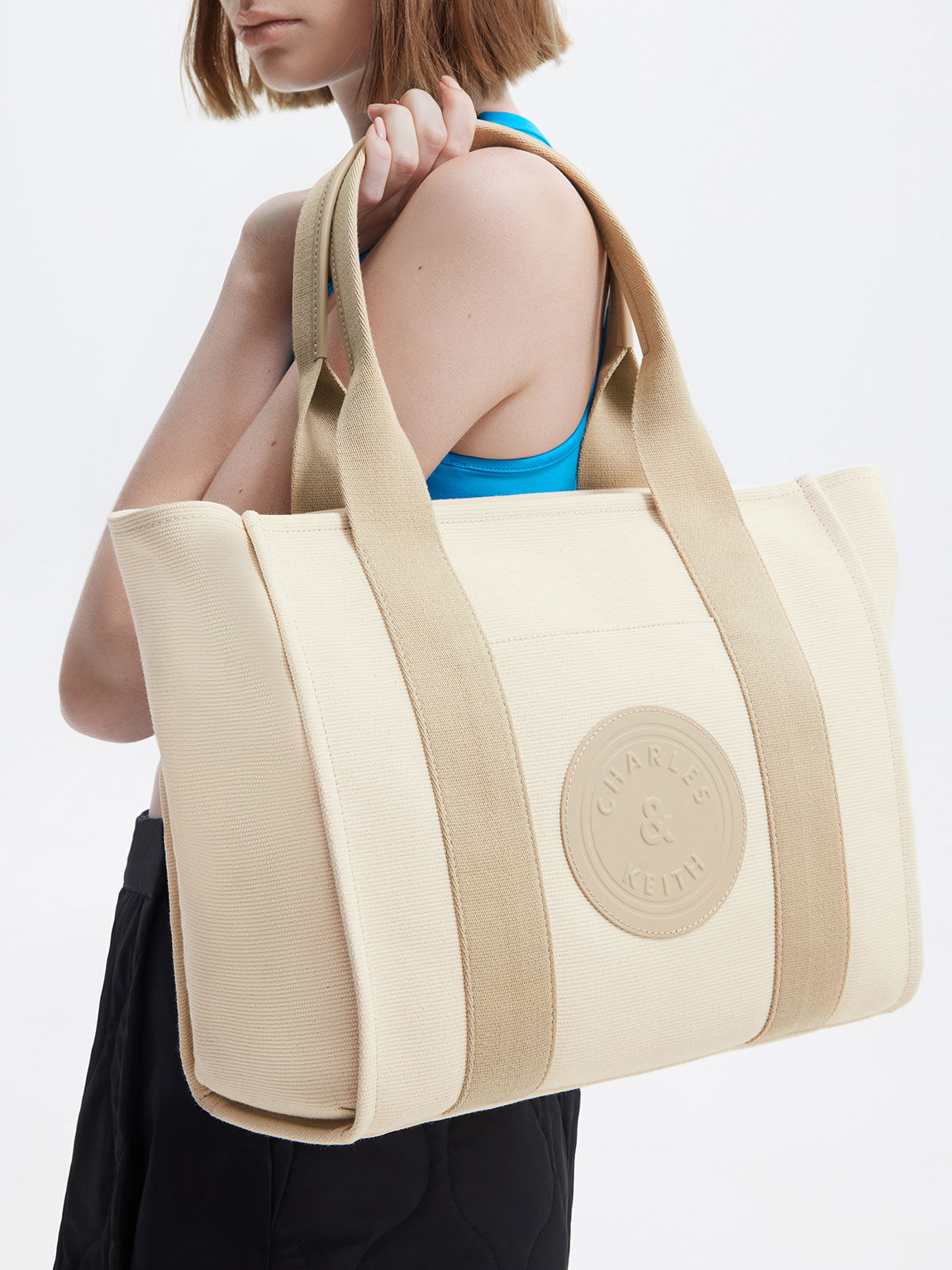 Large Kay Canvas Contrast Trim Tote Bag Taupe
