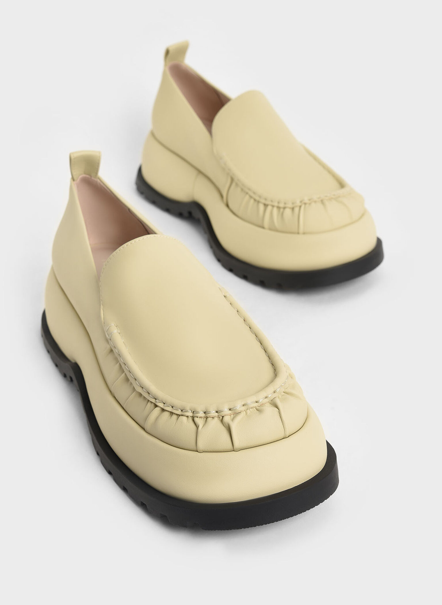 Astrid Ruched Platform Loafers, Yellow, hi-res