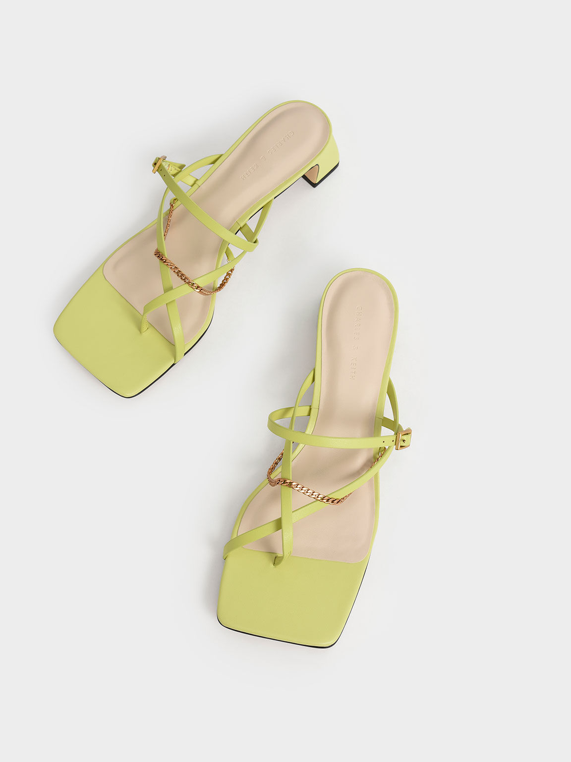 Chain Link Toe-Ring Sandals, Lime, hi-res