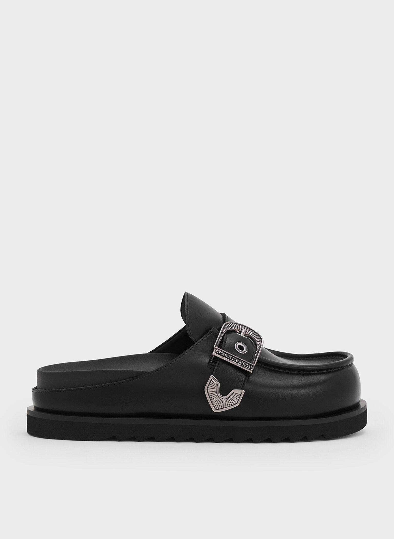 Kirke Buckle-Strap Flatform Mules, Black, hi-res