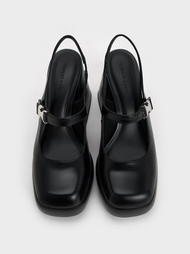 Laine Metallic-Buckle Platform Mary Janes, Black, hi-res