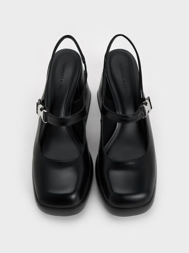 Laine Metallic-Buckle Platform Mary Janes, Black, hi-res