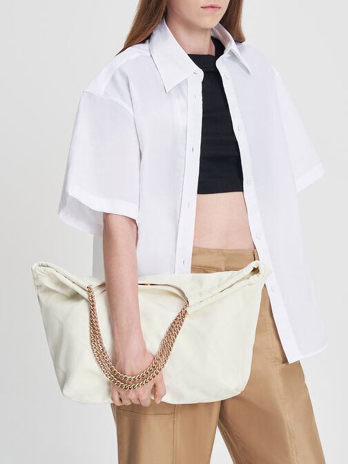 Braided Handle Tote Bag, White, hi-res