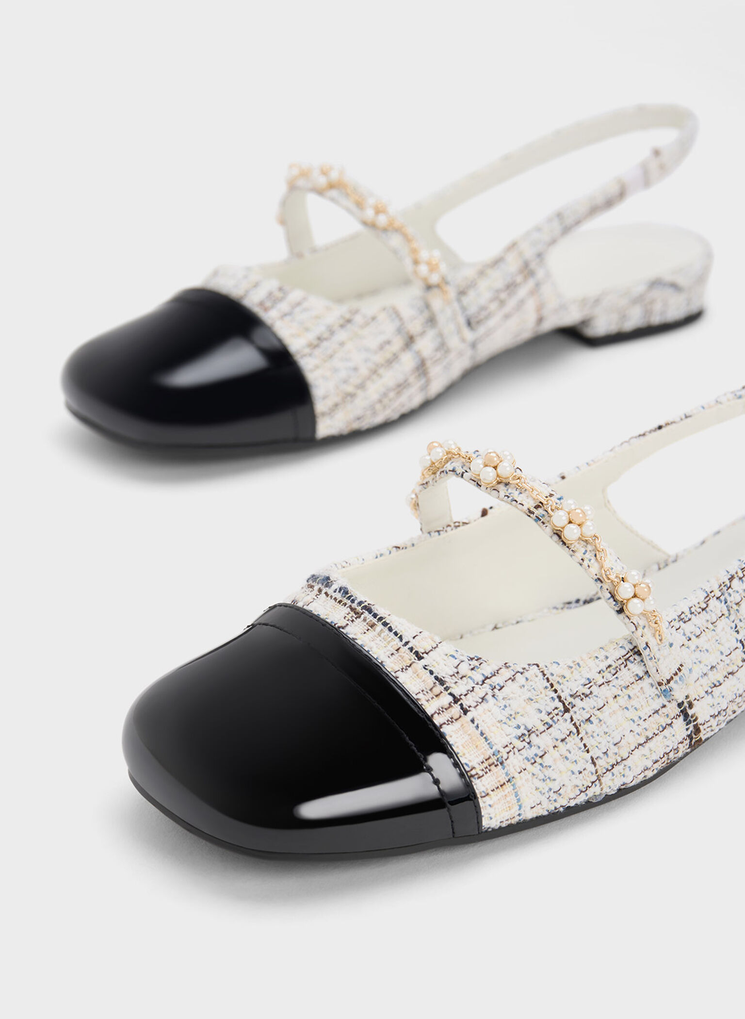 Beaded Flower Tweed Slingback Flats, Multi, hi-res