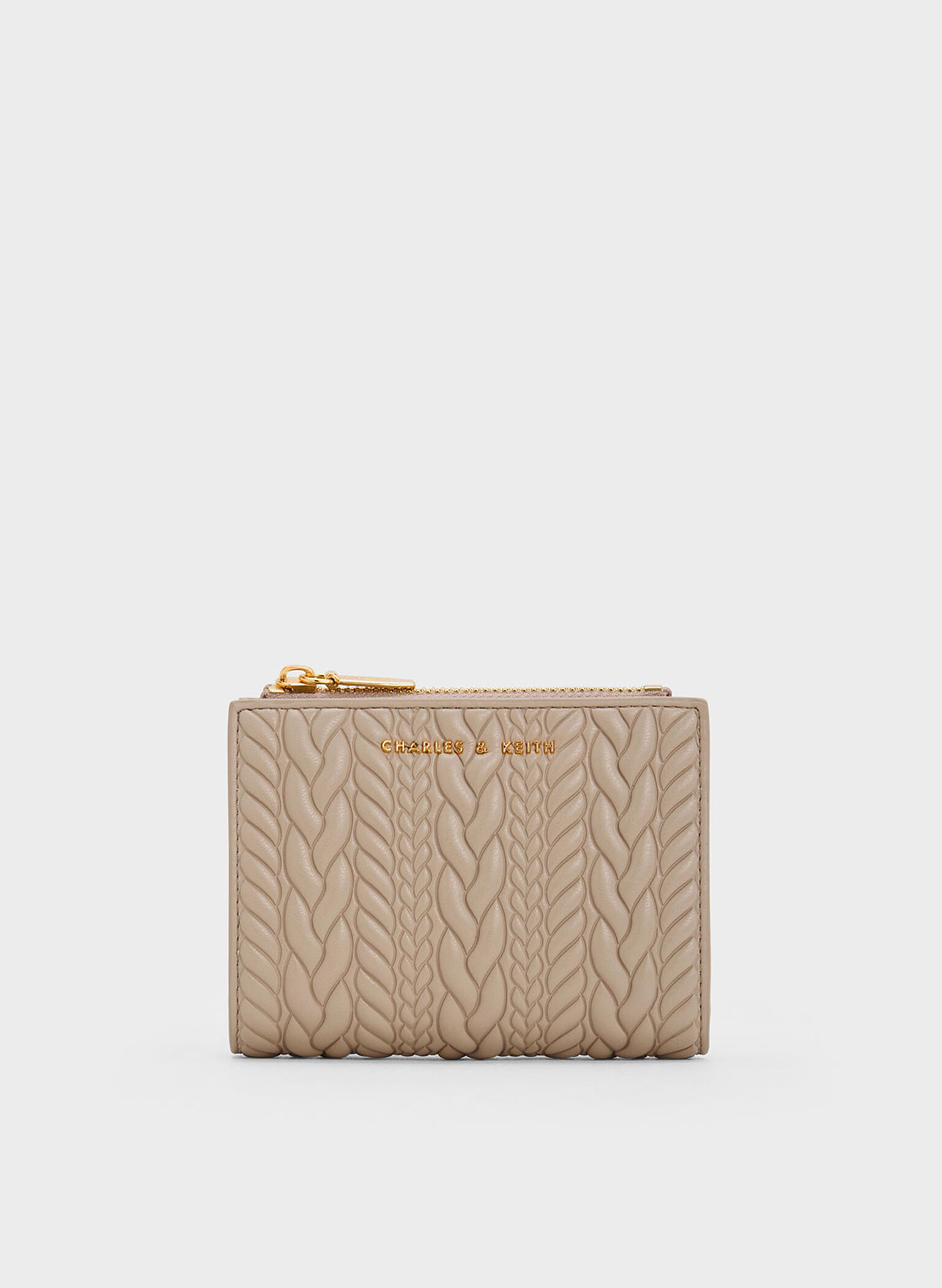 Apolline Textured Top-Zip Wallet, Taupe, hi-res