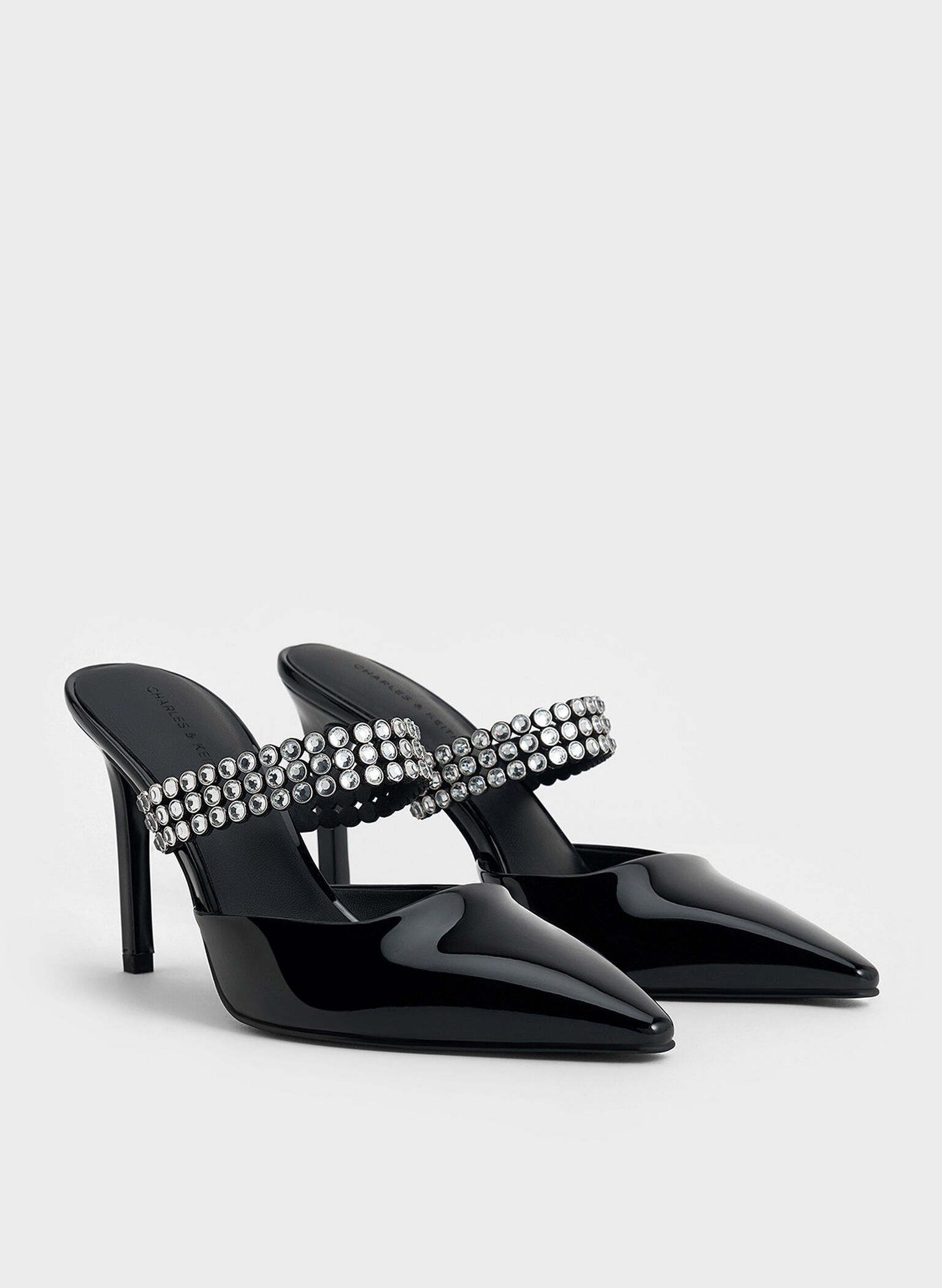 Patent Crystal-Embellished Heeled Mules, Black Patent, hi-res