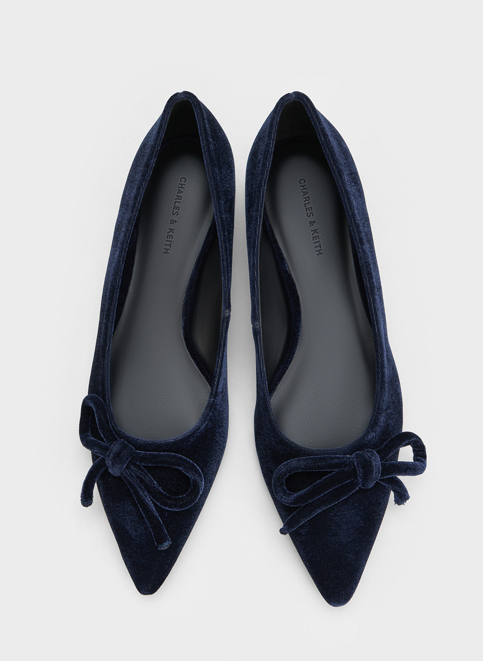 Velvet Bow Pointed-Toe Kitten-Heel Pumps, Dark Blue, hi-res