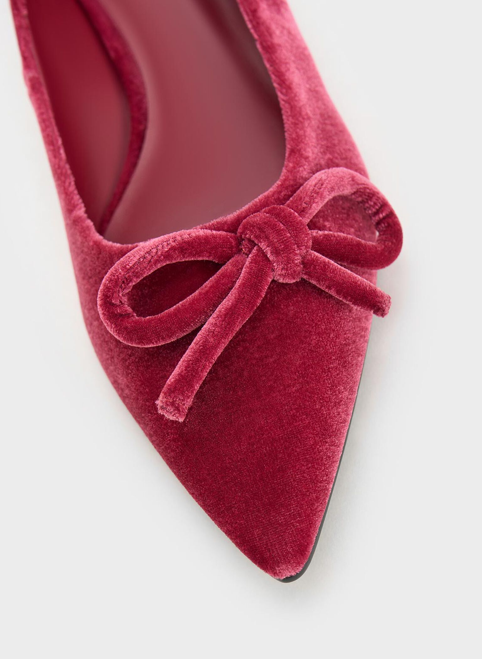 Velvet Bow Pointed-Toe Flats, Pink, hi-res