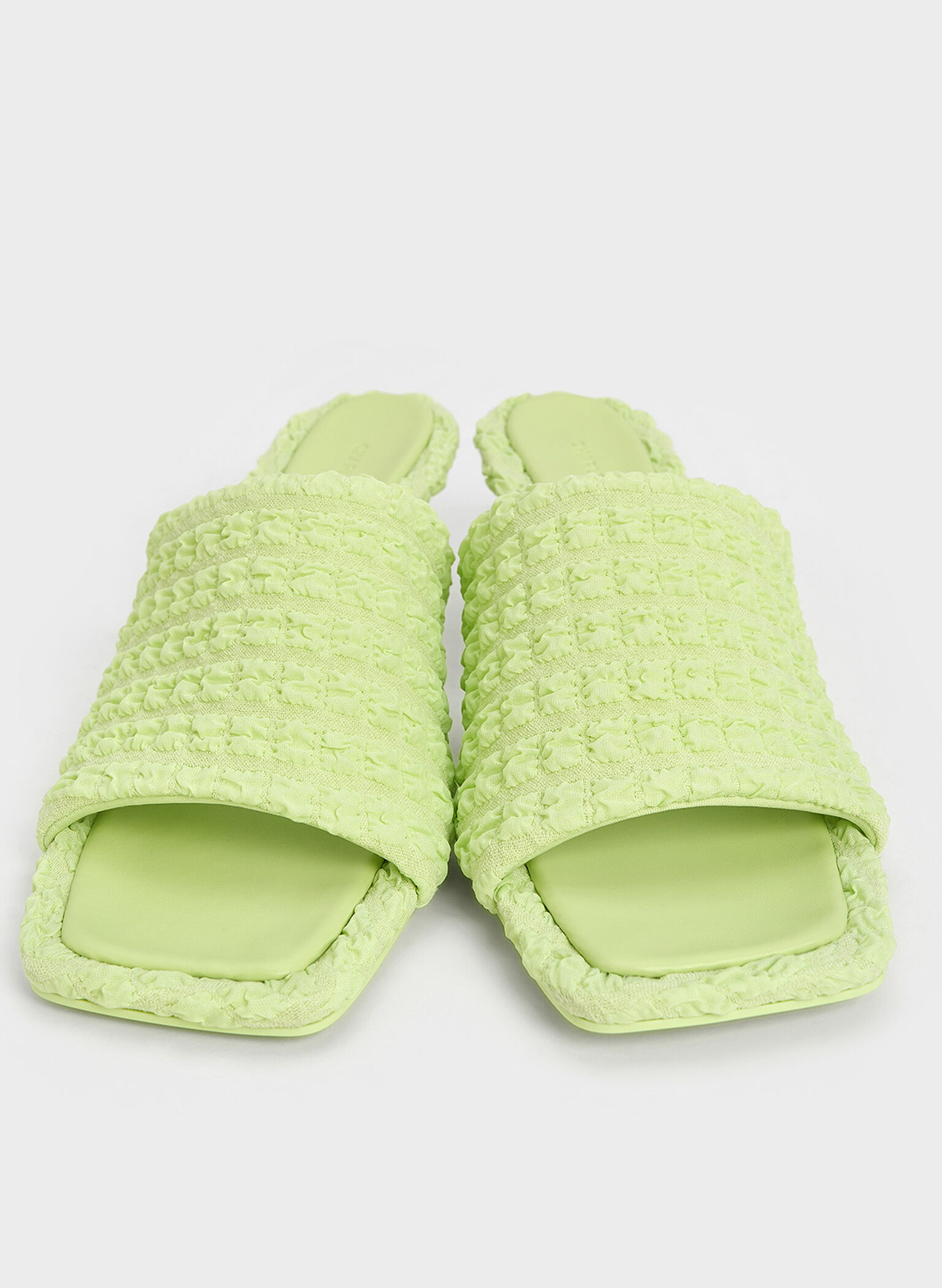 Loren Textured Kitten-Heel Mules, Light Green, hi-res