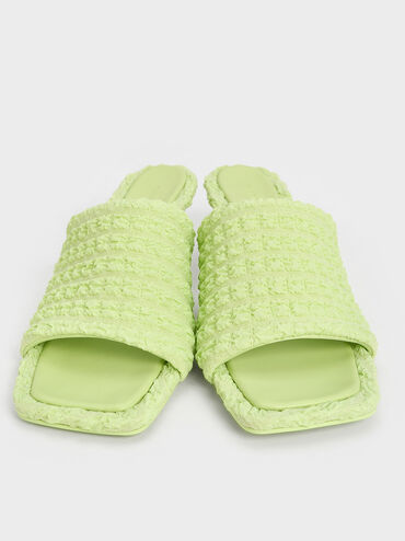 Loren Textured Kitten-Heel Mules, Light Green, hi-res