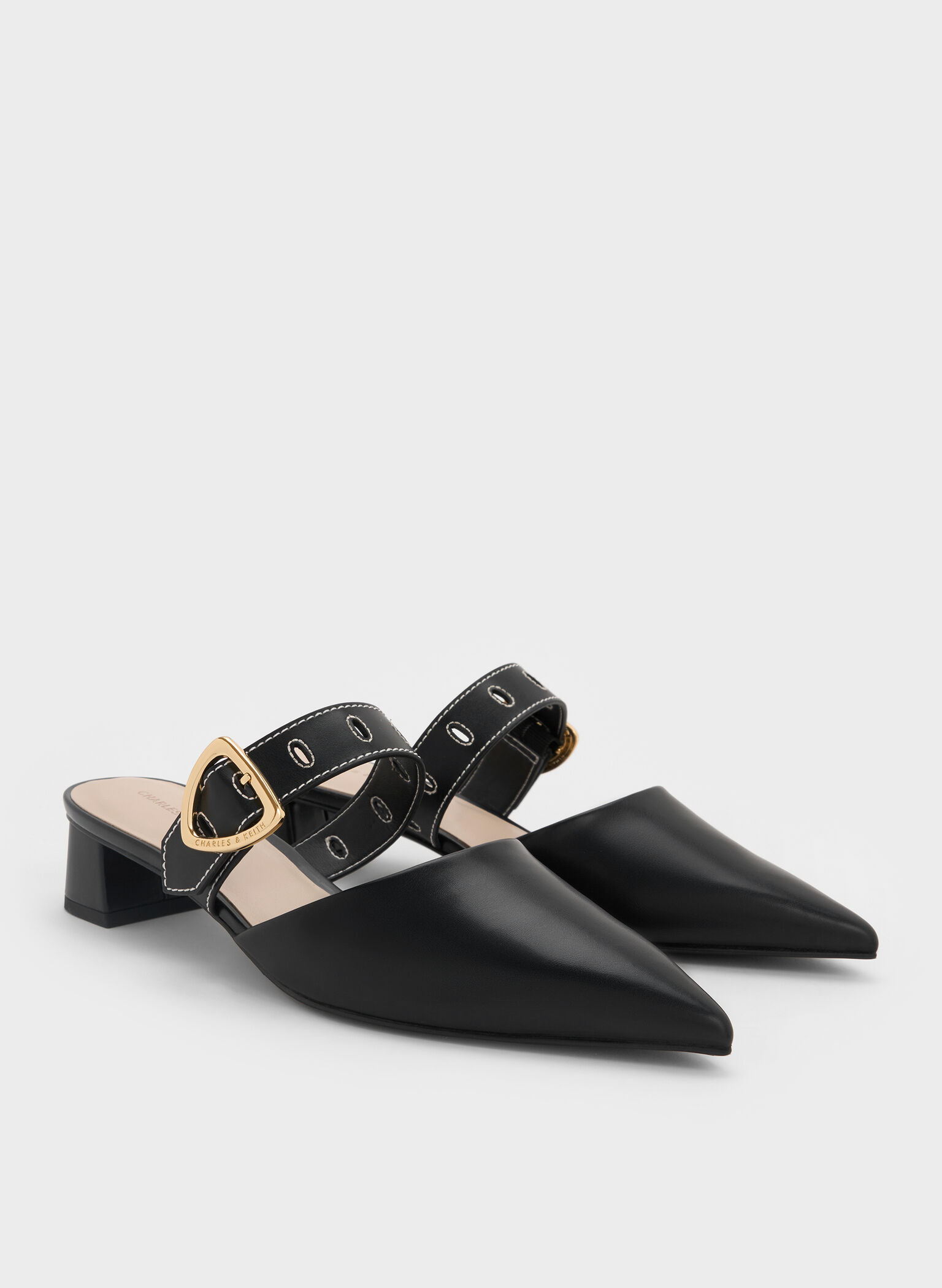 Sepphe Cut-Out Heeled Mules, Black, hi-res