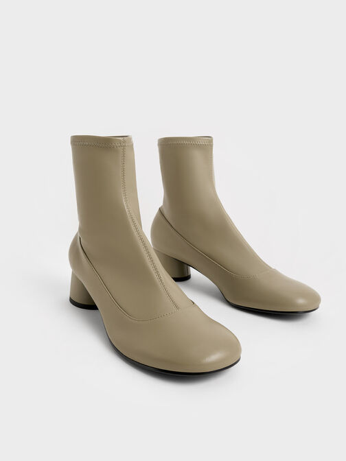 Stitch-Trim Cylindrical Heel Ankle Boots, Olive, hi-res