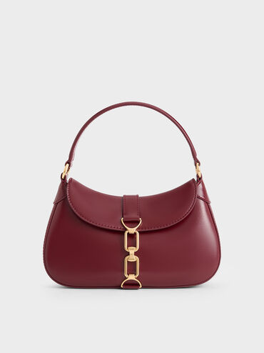 Agatha Chain-Accent Hobo Bag, Burgundy, hi-res