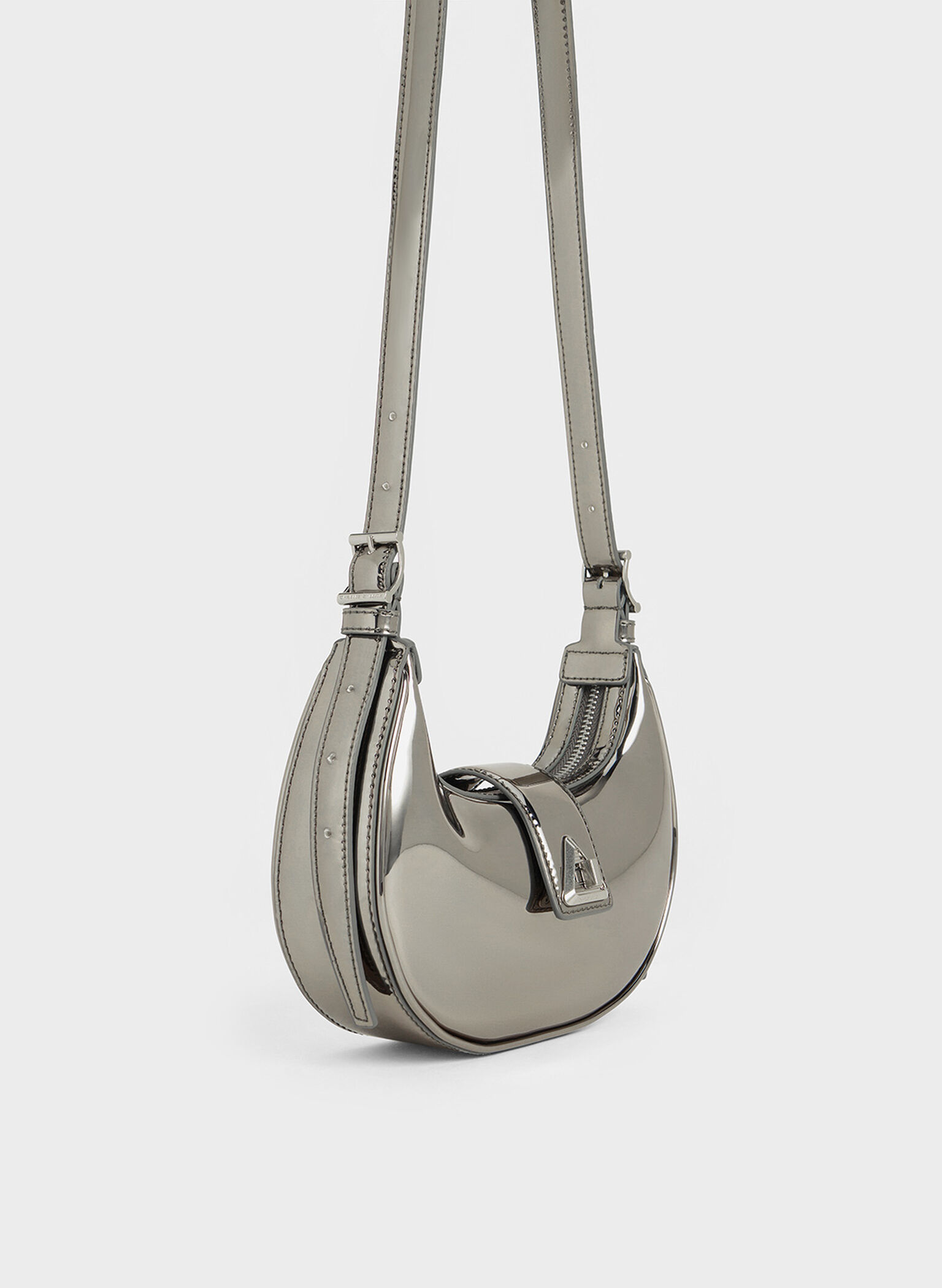 Trice Metallic Accent Belted Shoulder Bag, Pewter, hi-res