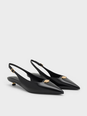 Metallic-Accent Kitten-Heel Slingback Pumps, Black Box, hi-res