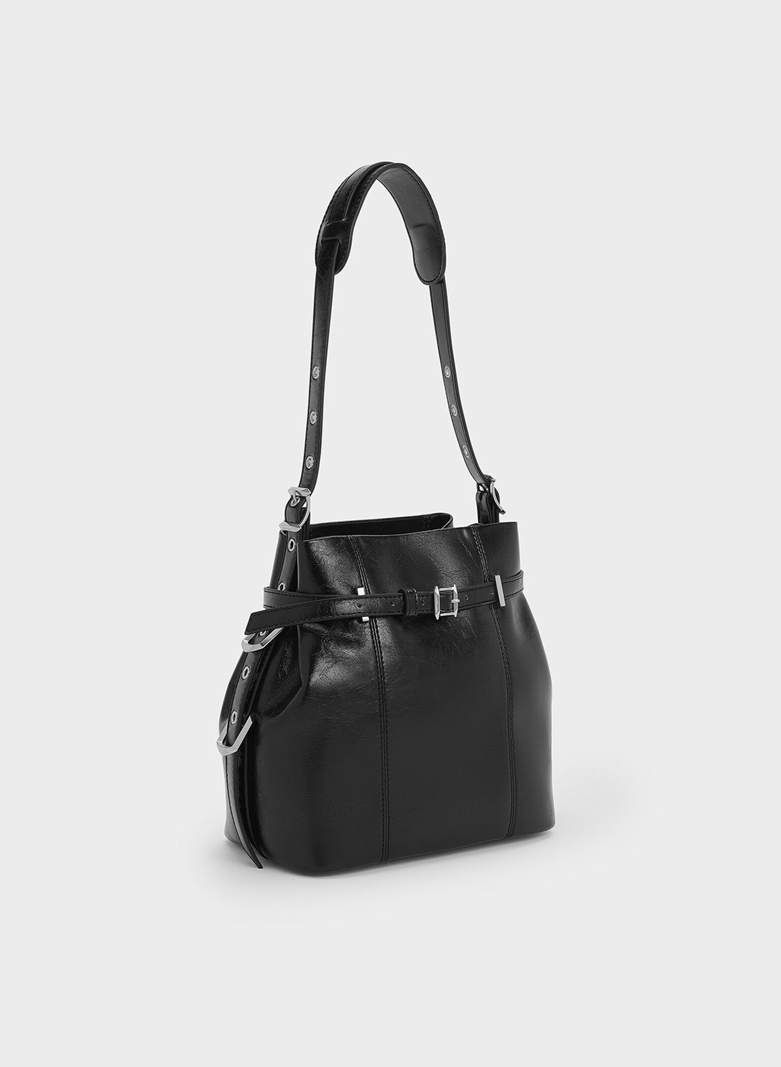 Bryna Belted Bucket Bag, Noir, hi-res