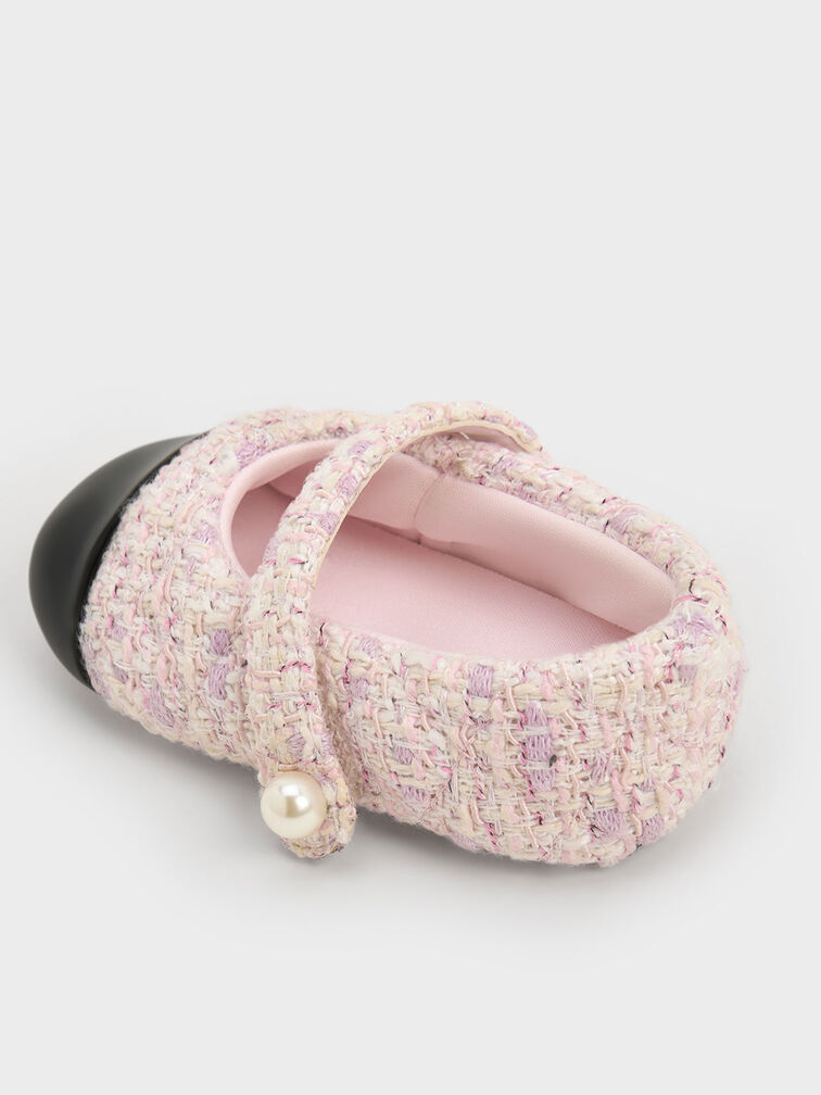 Girls' Tweed Two-Tone Mary Jane Flats, Pink, hi-res