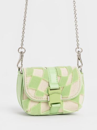 Zetta Belt Buckle Checkered Mini Bag, Mint Green, hi-res