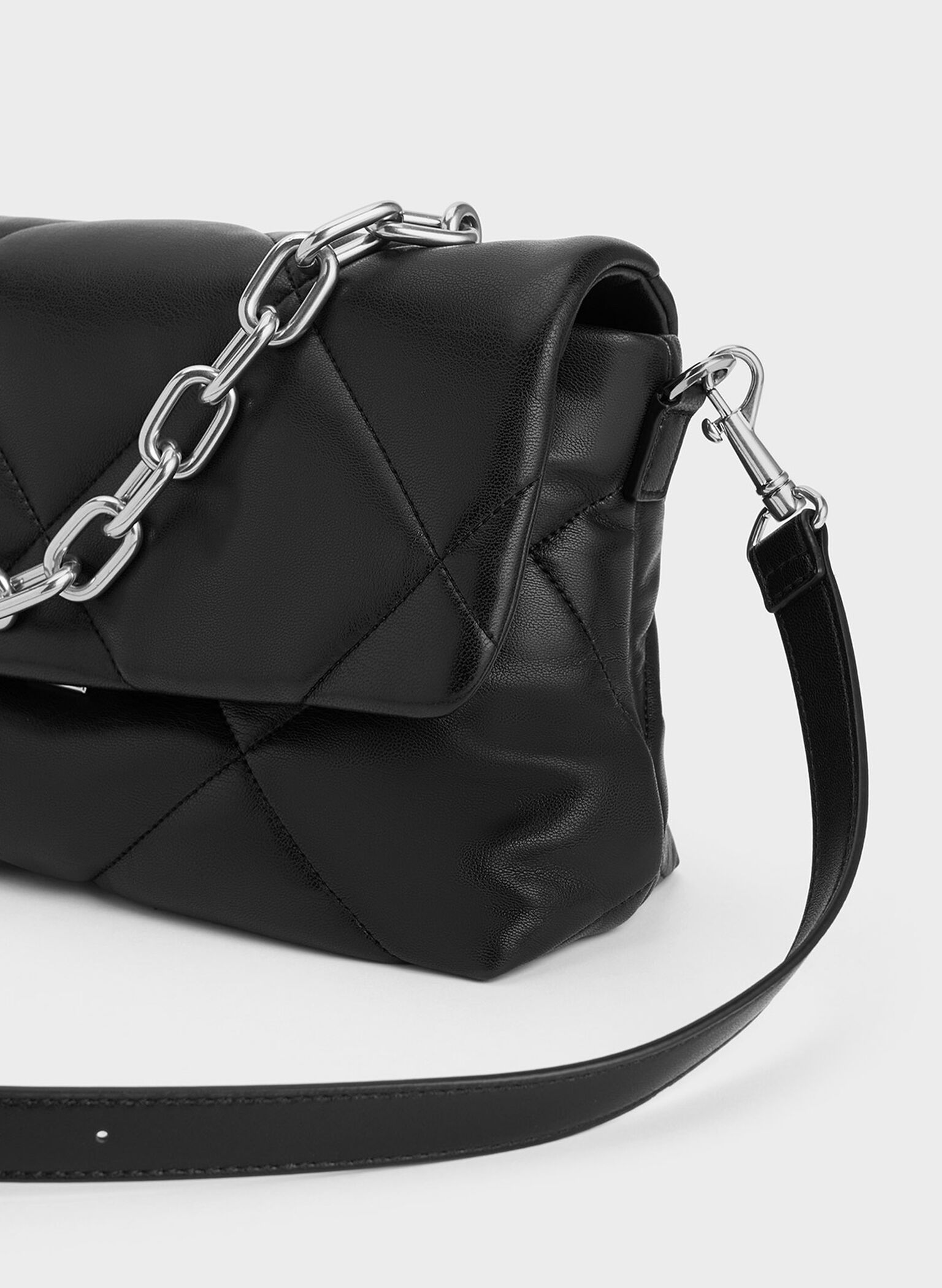 Lin Puffy Chain Shoulder Bag, Noir, hi-res