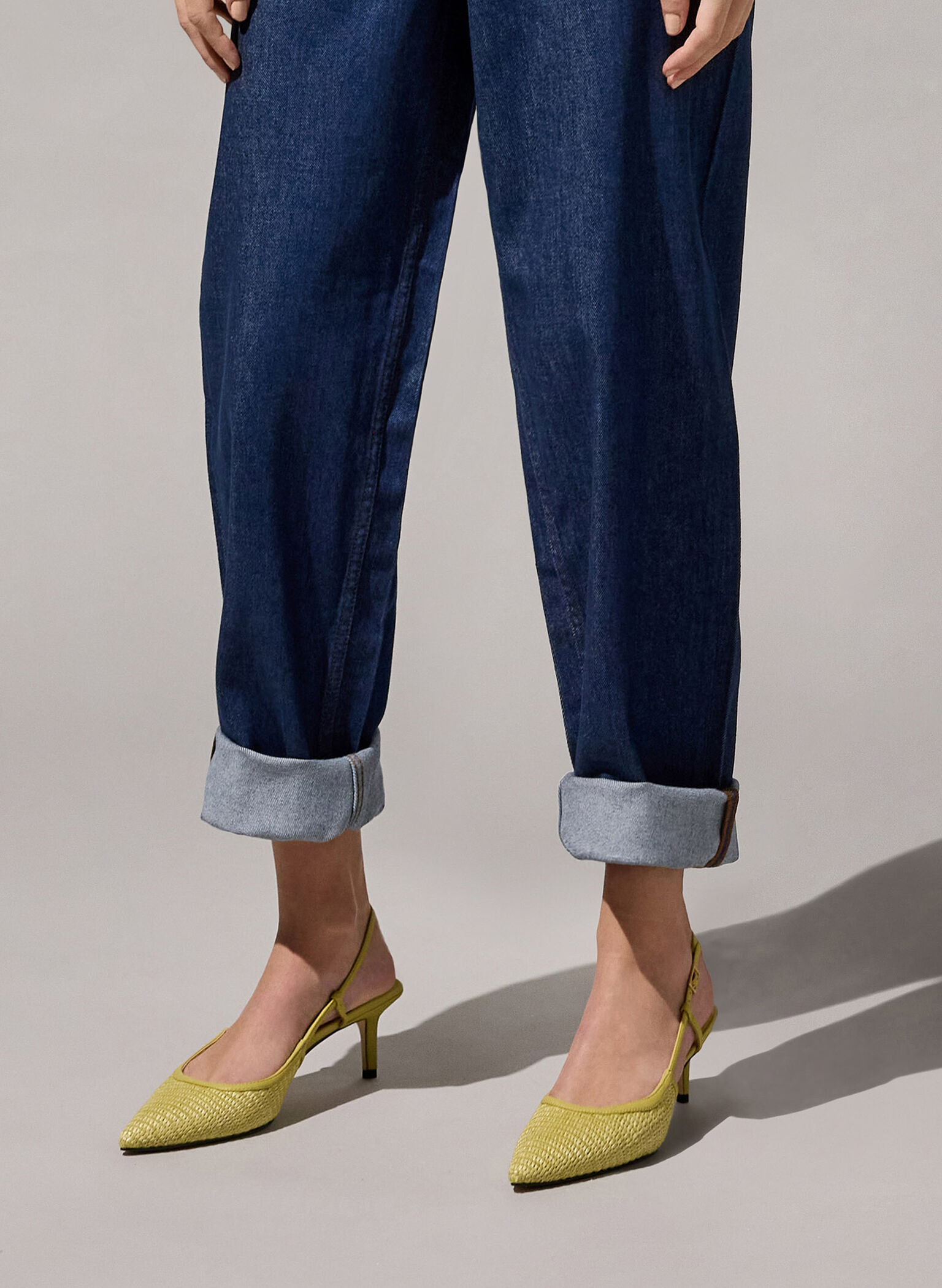 Raffia Pointed-Toe Slingback Pumps, Olive, hi-res