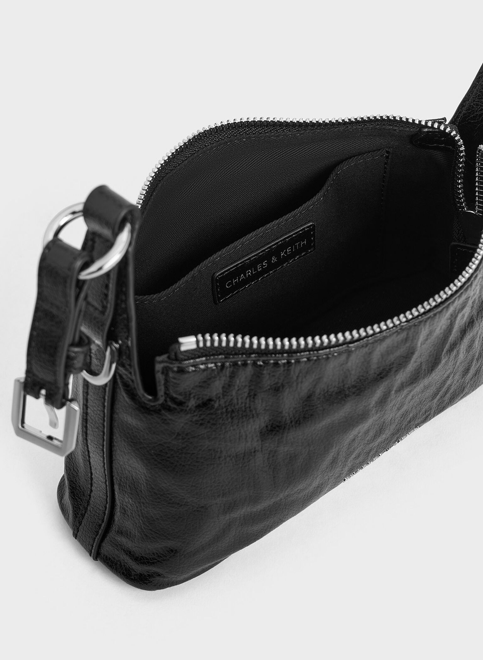 Lark Crinkle-Effect Shoulder Bag, Noir, hi-res