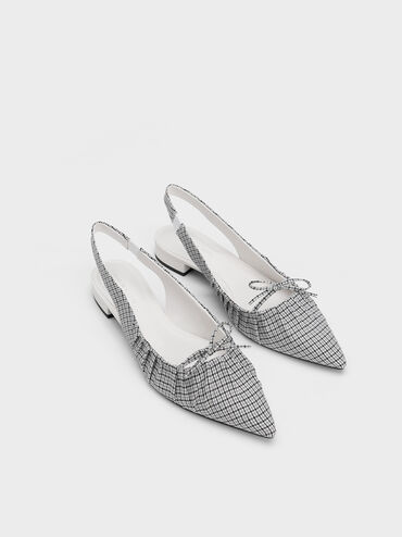 Checkered Bow Ruched Slingback Flats, Multi, hi-res