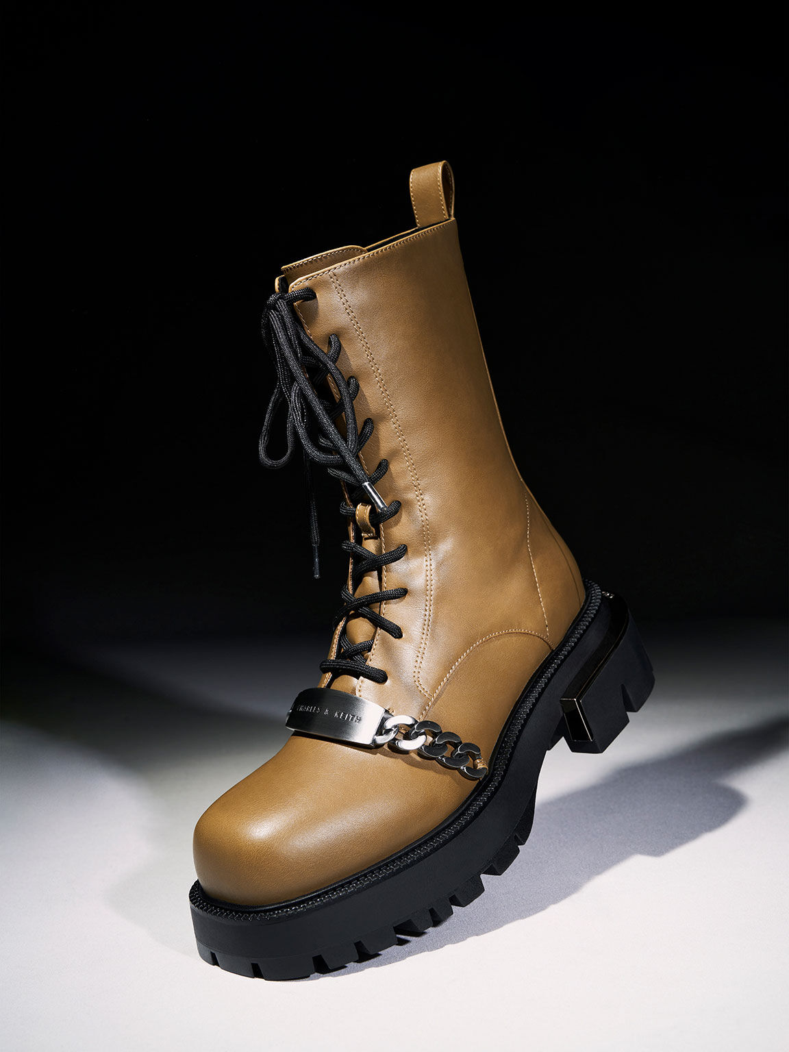 Selma Metallic Accent Lace Up Boots Olive