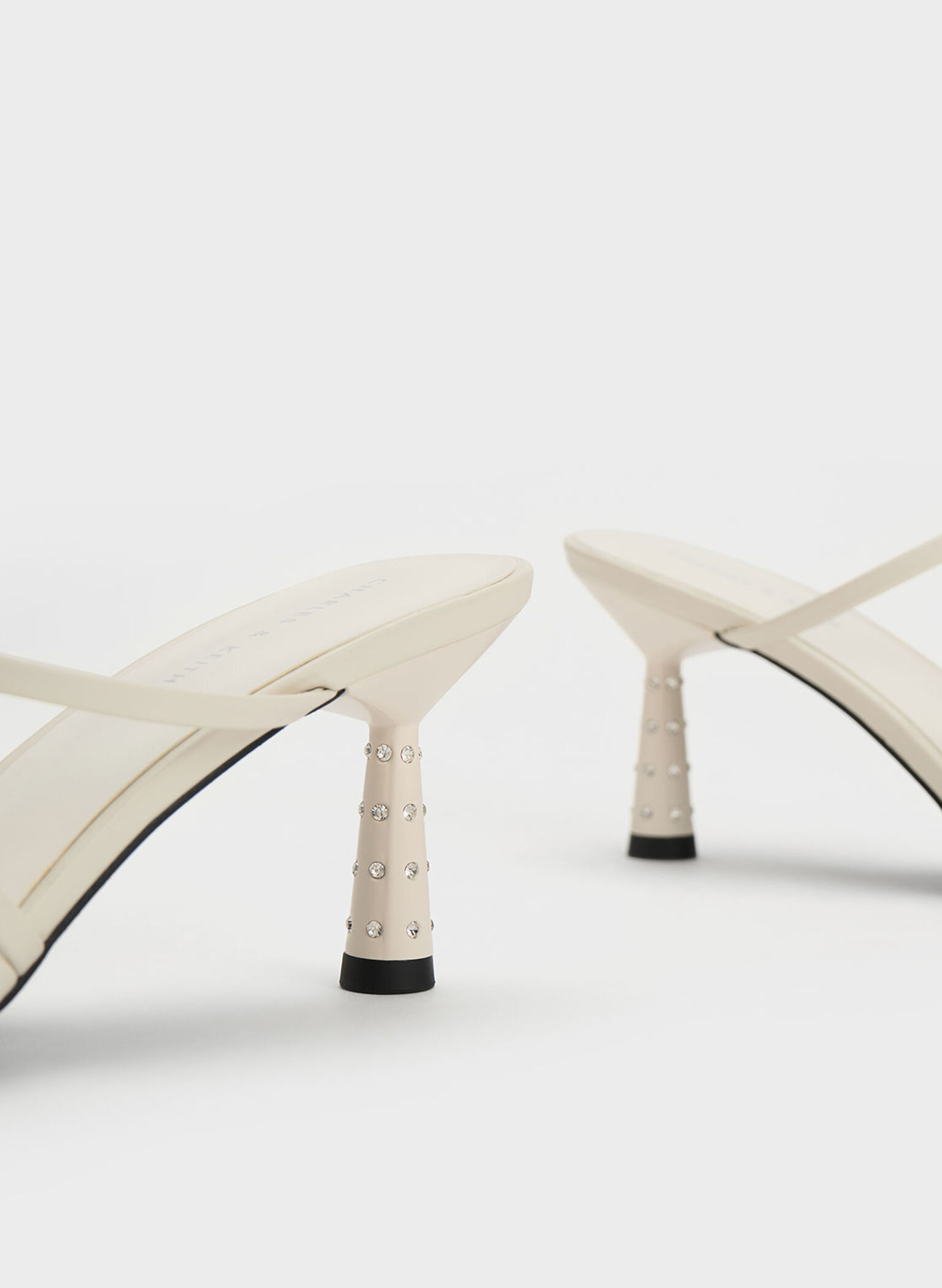 Embellished Cone Heel Sandals, Cream, hi-res