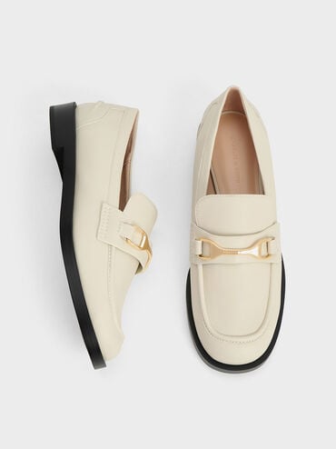 Leslie Metallic-Accent Loafers, Chalk, hi-res
