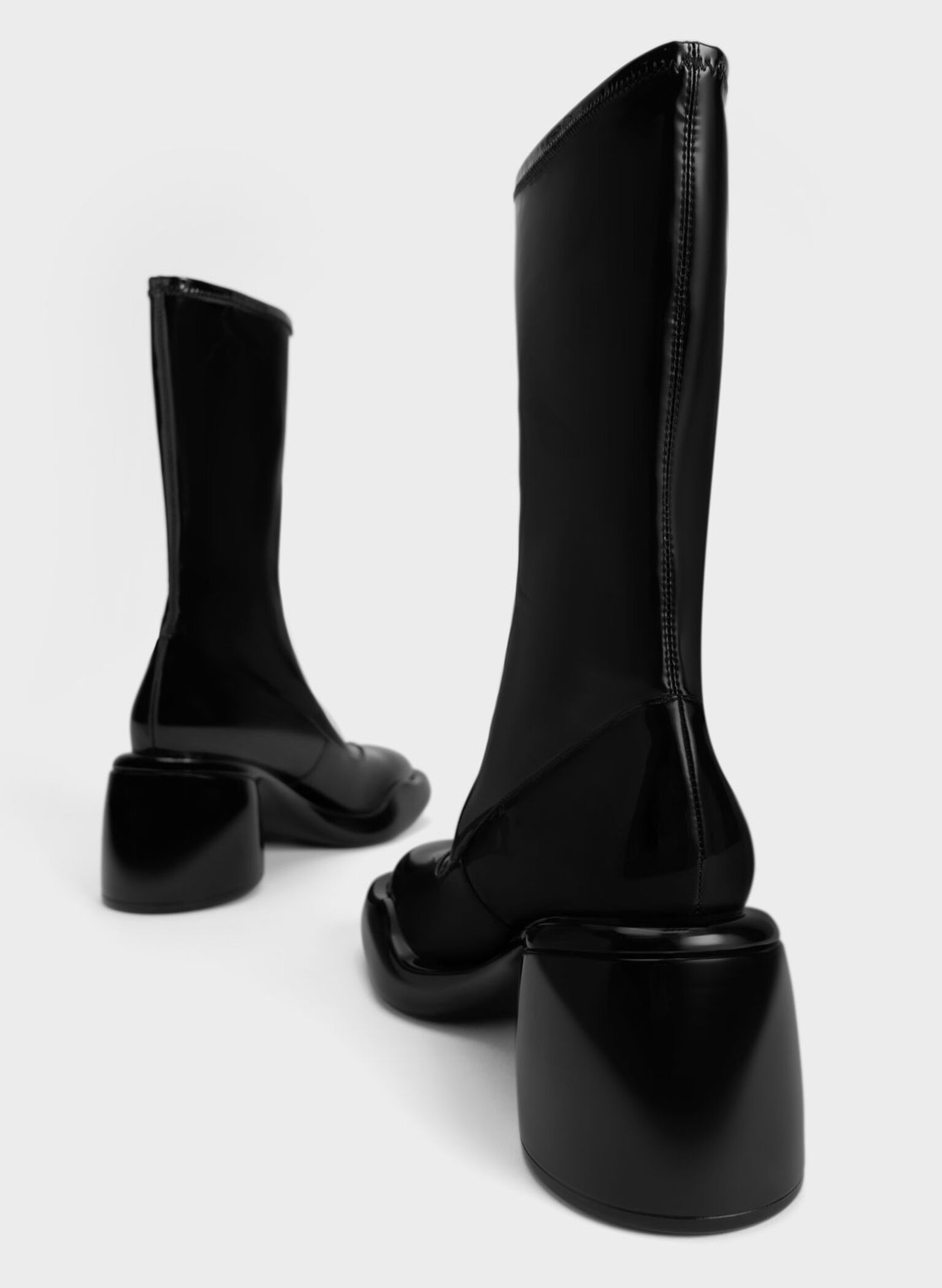 Lula Patent Chunky Heel Calf Boots, Black, hi-res