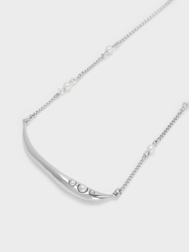 Corrine Pearl Sculptural Necklace, Silver, hi-res