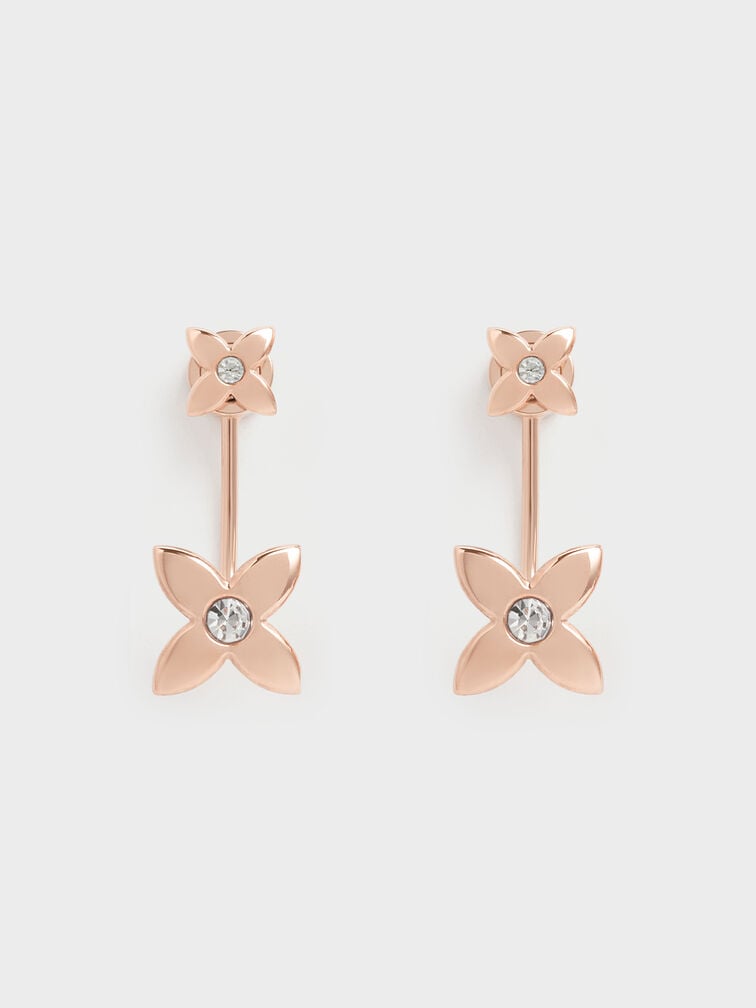 Felicity Flower-Motif Crystal Stud Jacket Earrings, Rose Gold, hi-res