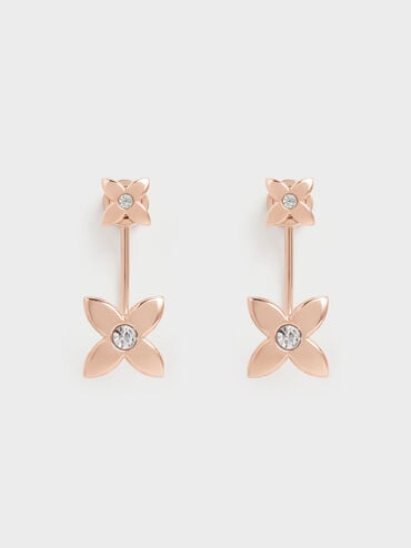 Felicity Flower-Motif Crystal Stud Jacket Earrings, Rose Gold, hi-res