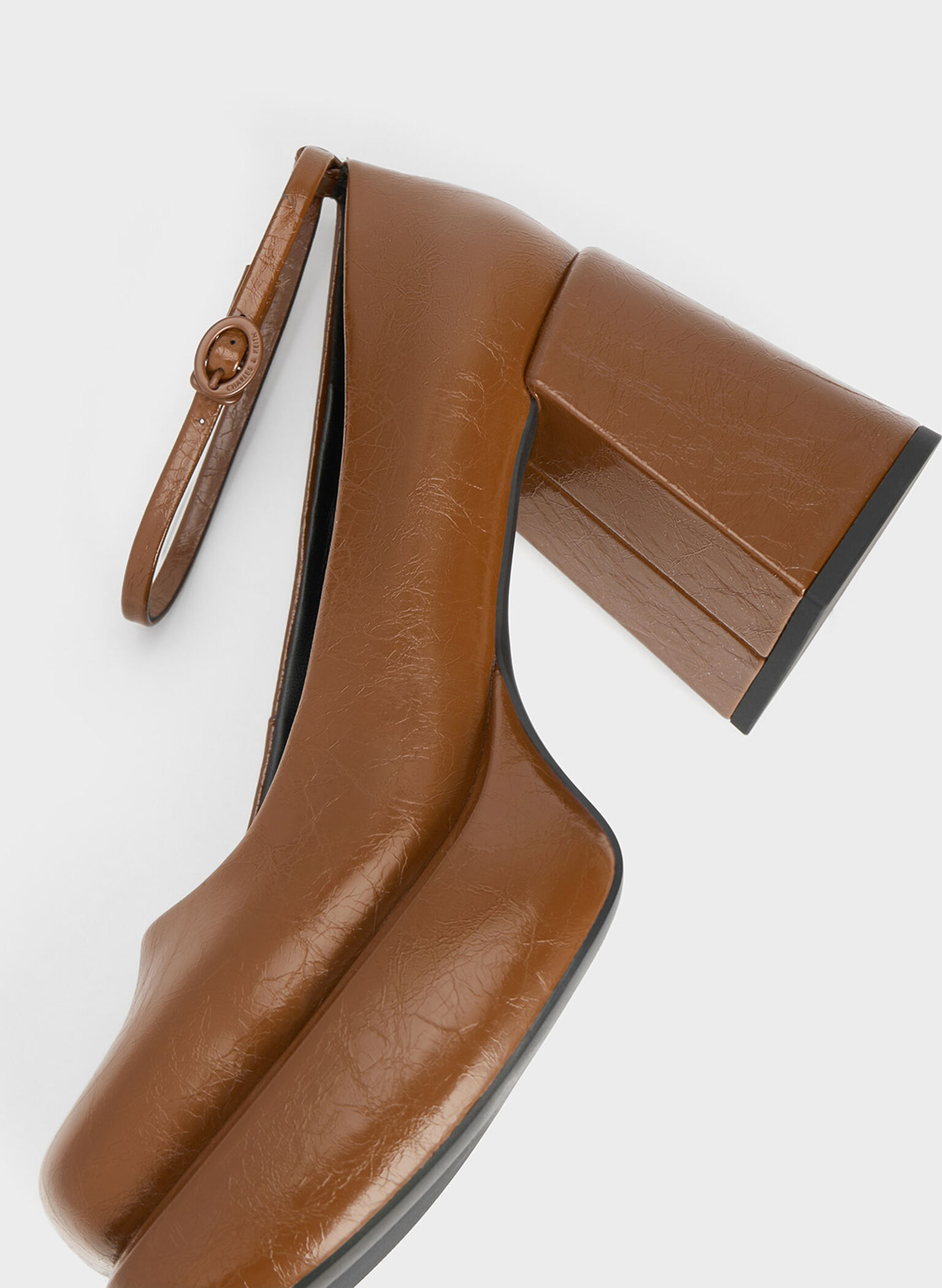 Monique Crinkle-Effect Ankle-Strap Platform Pumps, Brown, hi-res