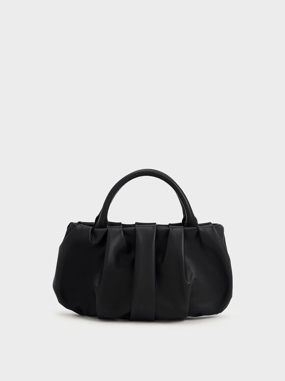 Claudette Ruched Top Handle Bag​, Black, hi-res