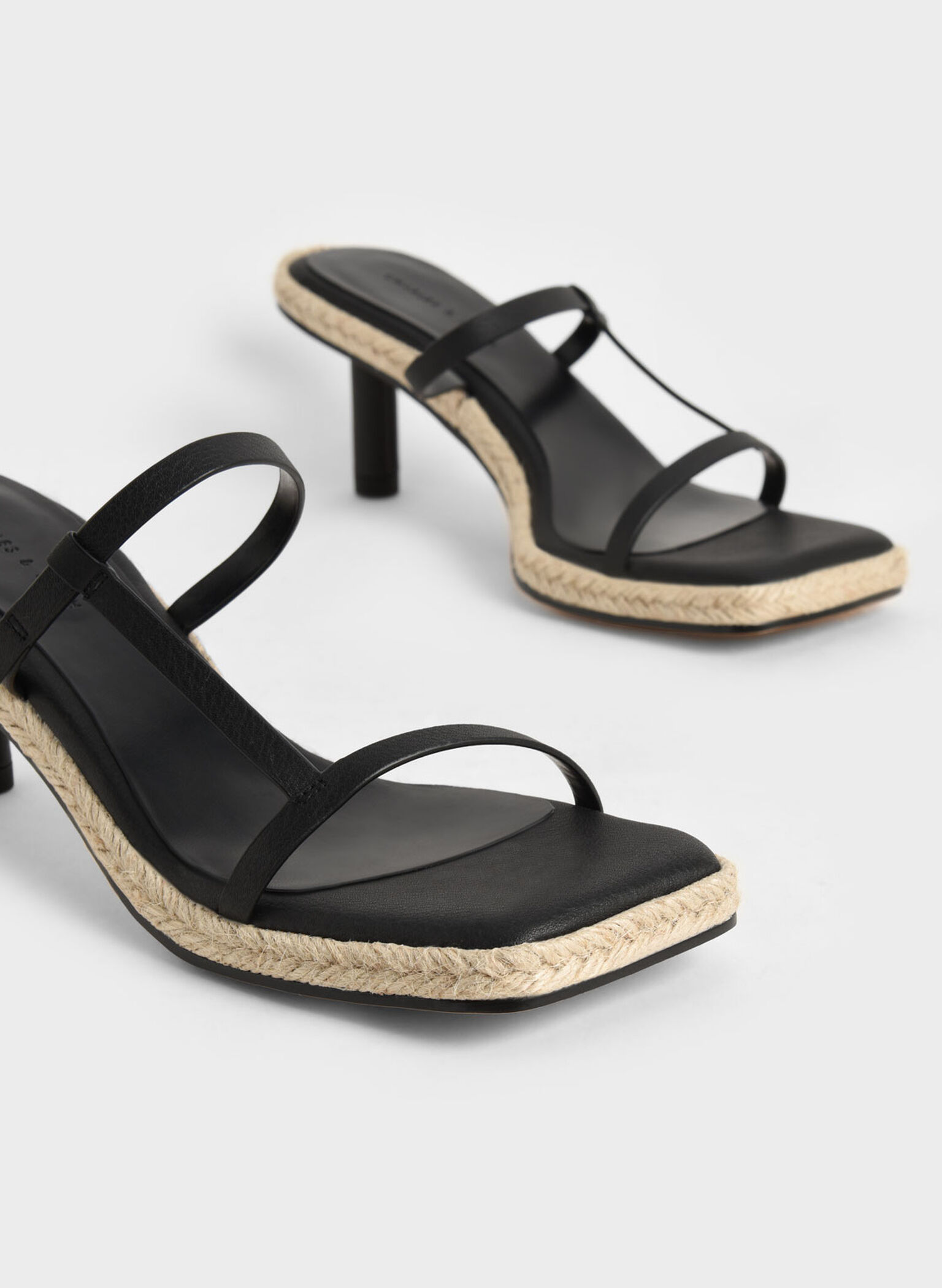 Jute-Trim Heeled Mules, Black, hi-res